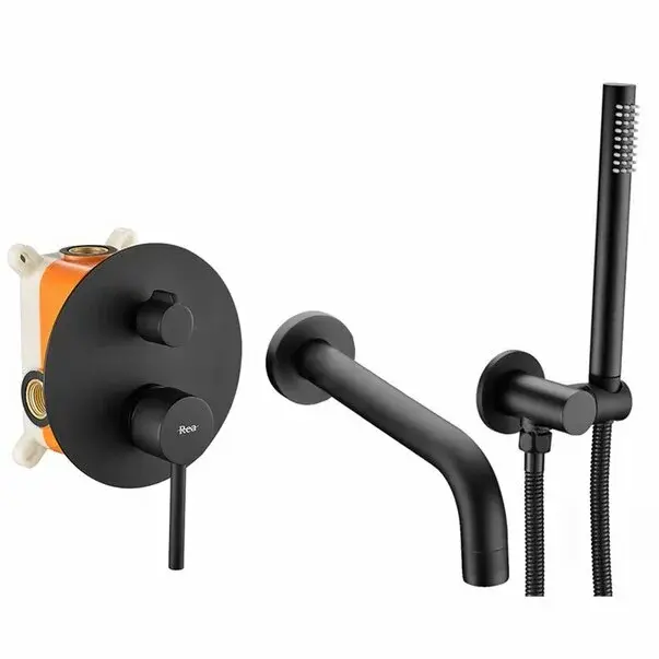 Baterie cada - dus incastrata Rea Lungo negru mat cu set de dus si corp ingropat [1]