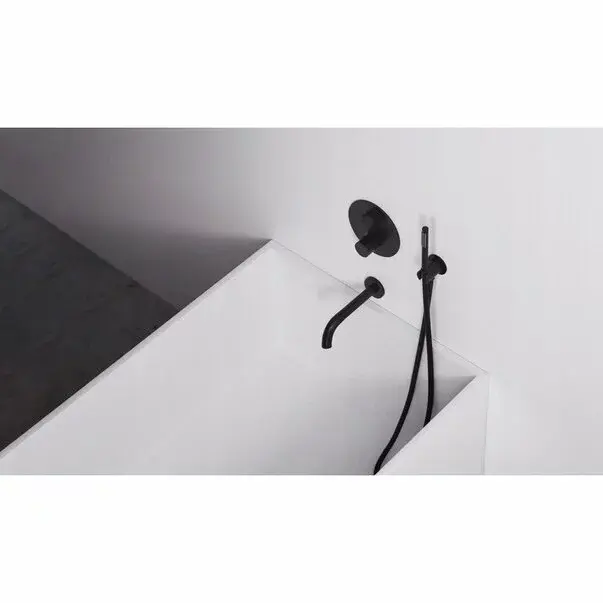 Baterie cada - dus incastrata Rea Lungo negru mat cu set de dus si corp ingropat [10]