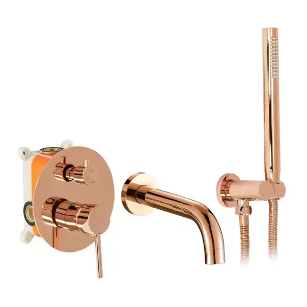 Baterie cada - dus incastrata Rea Lungo Rose Gold lucios cu set de dus si corp ingropat [1]