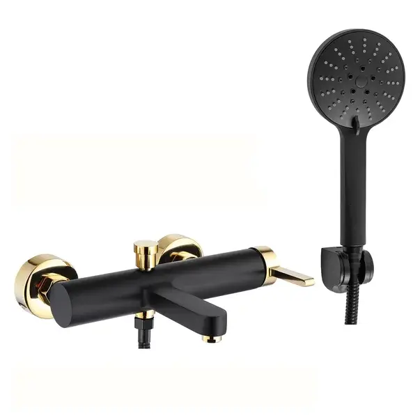 Baterie cada - dus Rea Polo monocomanda negru - auriu cu set de dus [1]