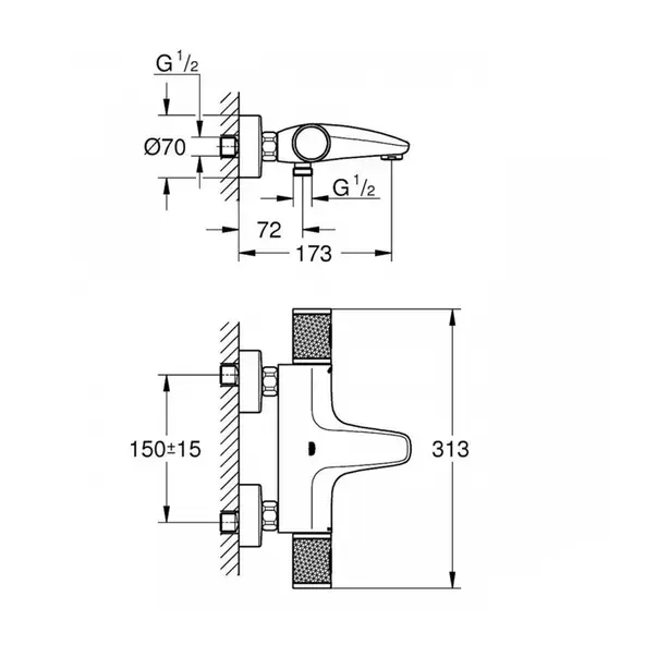 Baterie cada - dus termostatata Grohe Grohtherm 1000 Performance crom lucios [7]