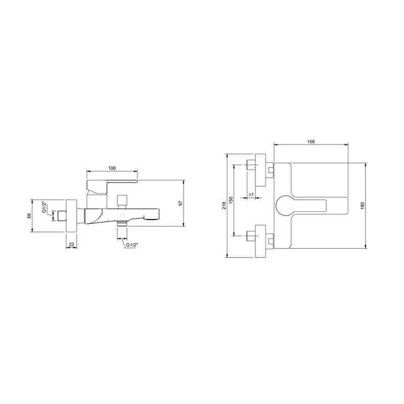 Baterie cada-dus Villeroy&Boch, Architectura, cu montaj pe perete, crom [7]