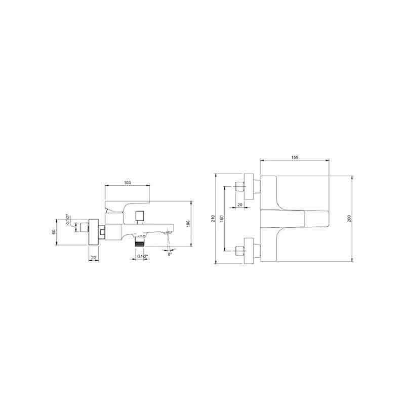 Baterie cadă-duș Villeroy&Boch, Architectura Square, montaj pe perete, brushed nickel [8]