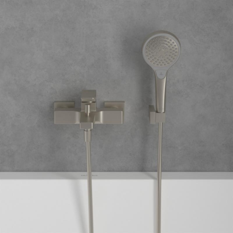 Baterie cadă-duș Villeroy&Boch, Architectura Square, montaj pe perete, brushed nickel [4]
