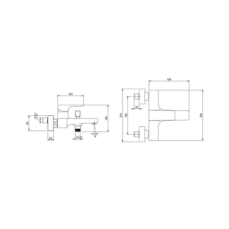 Baterie cadă-duș Villeroy&Boch, Architectura Square, montaj pe perete, crom [7]