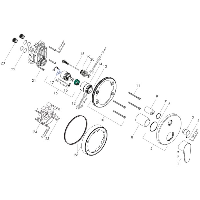 Baterie cada, Hansgrohe, Focus, Crom [4]