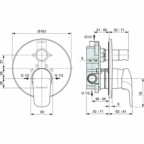 Baterie cada si dus Ideal Standard Ceraflex corp incastrat [2]