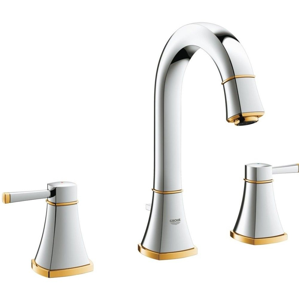 Baterie chiuveta baie Grohe Grandera, dubla comanda, cu 3 gauri, H18 cm, manere aurii [1]