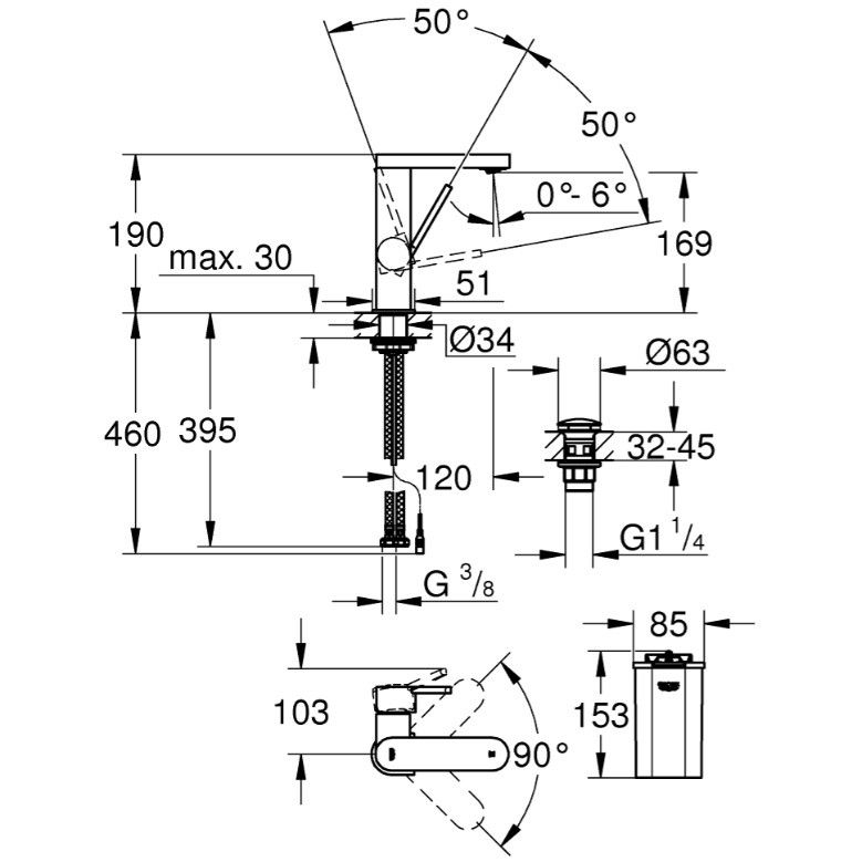 Baterie chiuveta baie Grohe Plus, pipa pivotanta si afisaj LED, marime M [4]