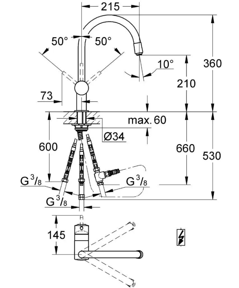 Baterie chiuvetă cu capăt extractibil Grohe Minta, crom [2]