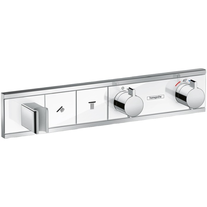 Baterie cu termostatat Hansgrohe, RainSelect, 2 functii si suport dus, Alb/crom [1]