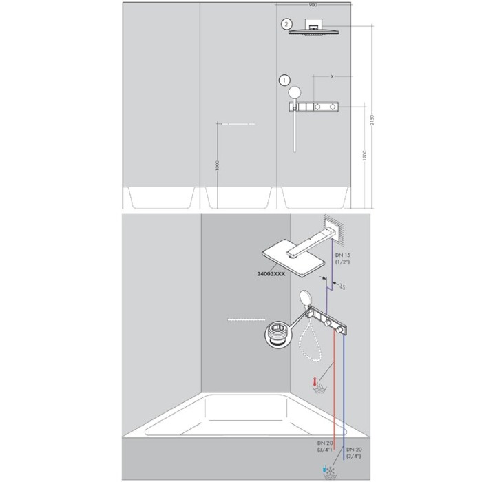 Baterie cu termostatat Hansgrohe, RainSelect, 2 functii si suport dus, Alb/crom [4]