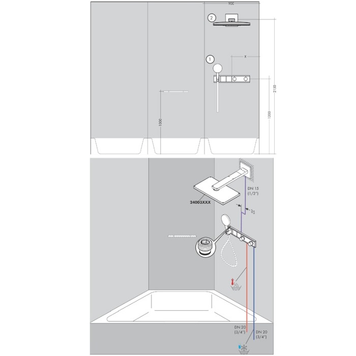 Baterie cu termostatat Hansgrohe, RainSelect, cu 2 functii, cu suport pentru para de dus, crom [5]