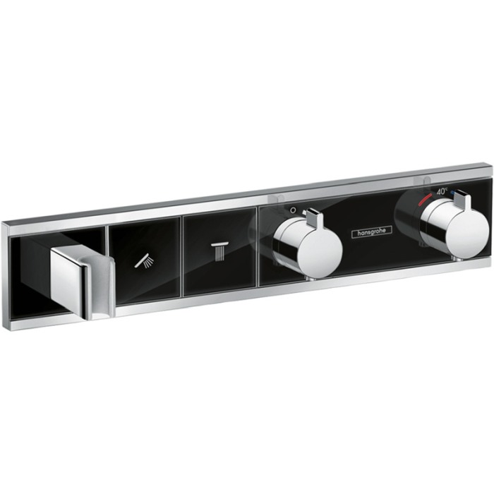 Baterie cu termostatat Hansgrohe, RainSelect, cu 2 functii si suport dus, negru/crom [1]