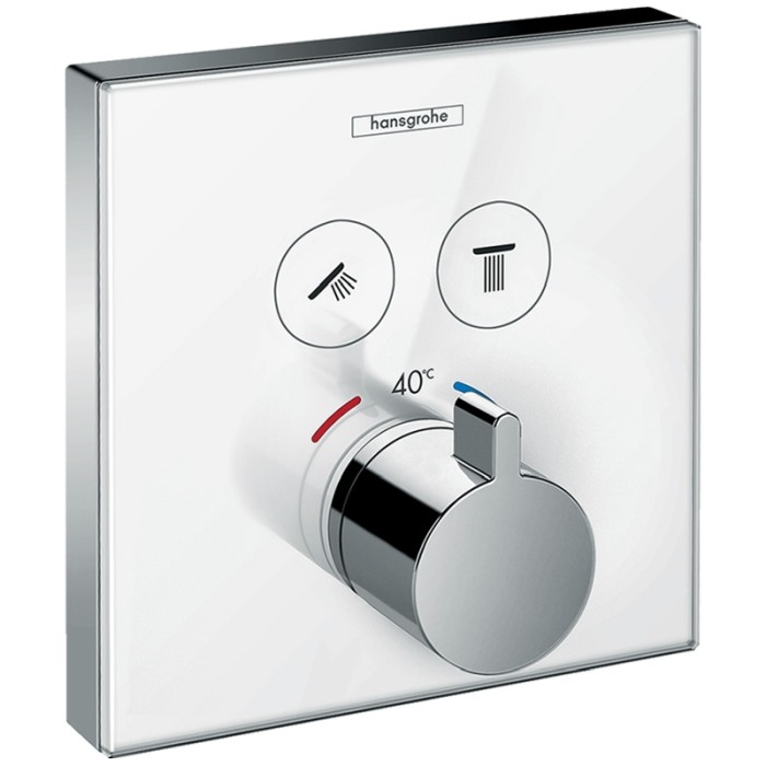 Baterie cu termostatat Hansgrohe, ShowerSelect Glass, cu 2 functii, finisaj sticla, alb/crom [1]