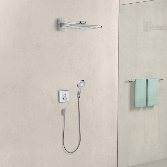 Baterie cu termostatat Hansgrohe, ShowerSelect Glass, cu 2 functii, finisaj sticla, alb/crom [5]