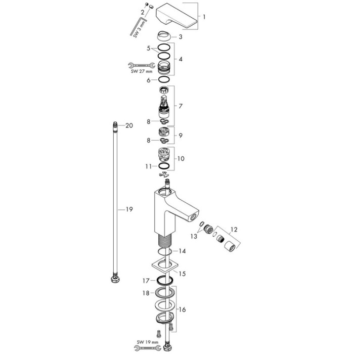 Baterie de bideu, Hansgrohe, Metropol, ventil click-clack, auriu lucios [3]