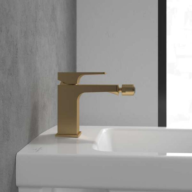 Baterie de bideu Villeroy&Boch, Architectura Square, cu ventil cu tijă, brushed gold [3]