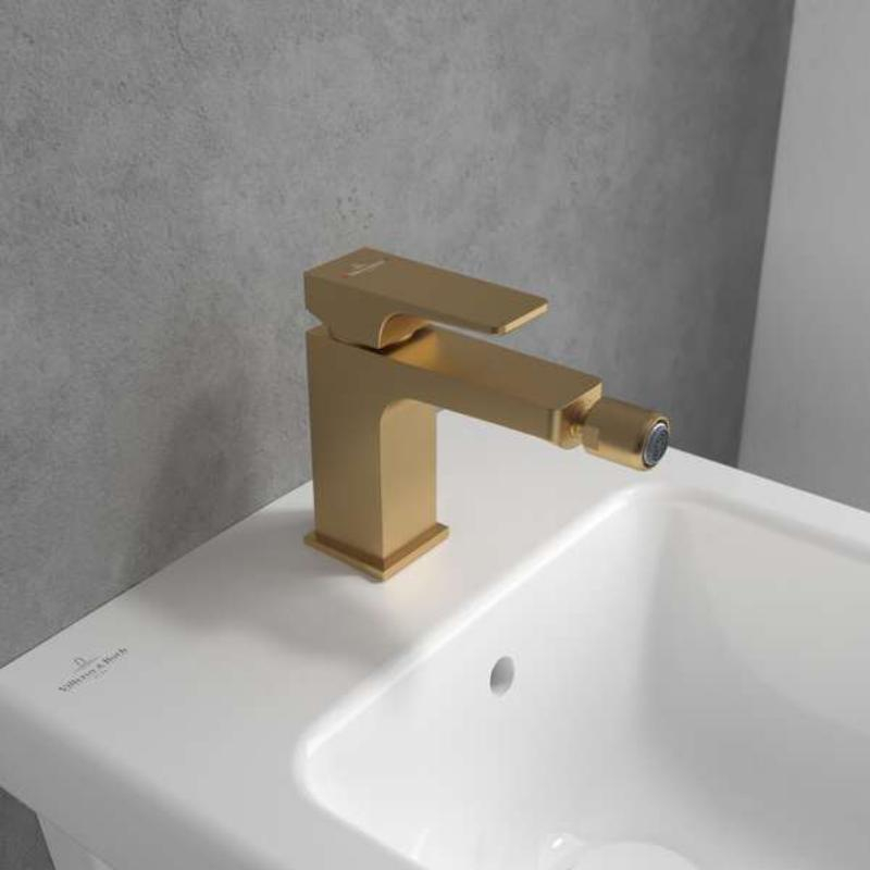 Baterie de bideu Villeroy&Boch, Architectura Square, cu ventil cu tijă, brushed gold [2]