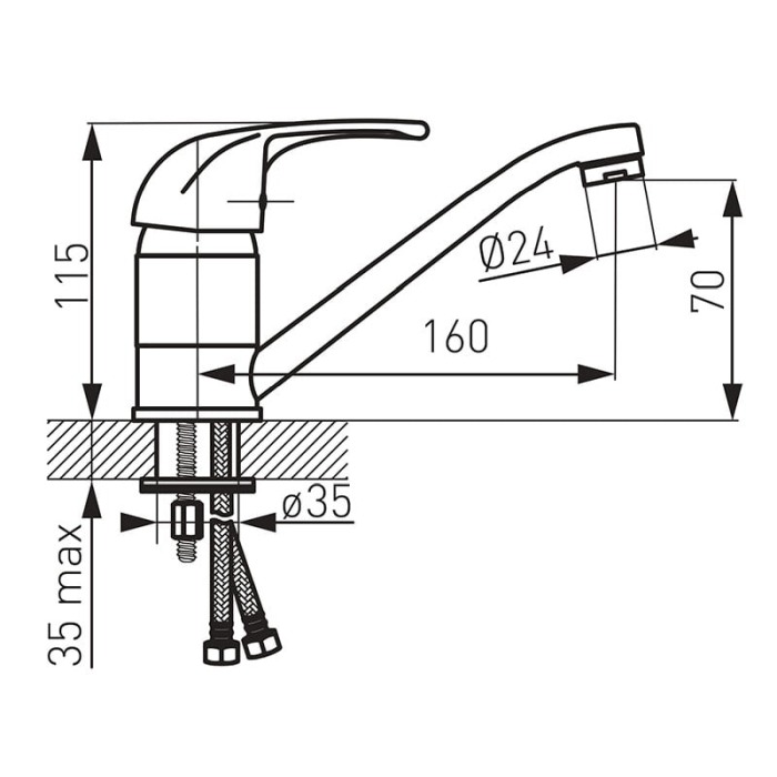 Baterie de bucatarie, Ferro, Vasto, cu pipa mobila 16 cm, crom [2]