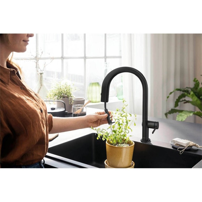 Baterie de bucatarie, Hansgrohe, Aqittura M91 210, sBox, pipa extractibila, negru mat [5]