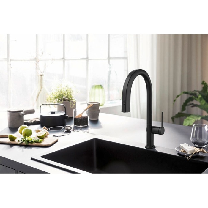 Baterie de bucatarie, Hansgrohe, Aqittura M91 210, sBox, pipa extractibila, negru mat [4]