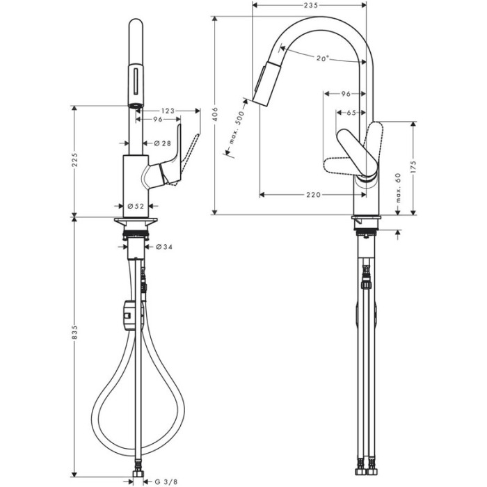 Baterie de bucatarie, Hansgrohe, Focus M41 240, monocomanda cu pipa extractibila, crom [2]