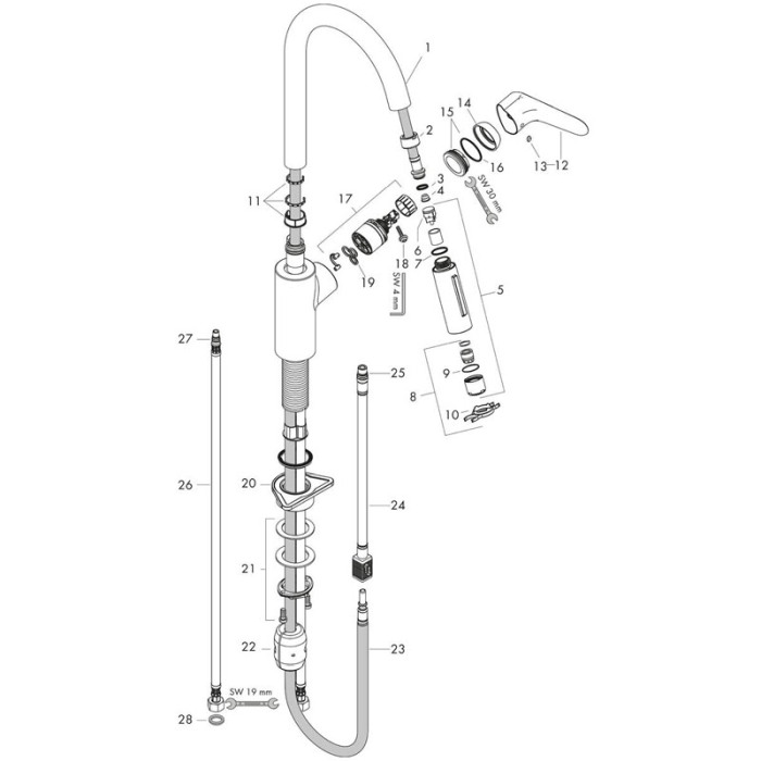 Baterie de bucatarie, Hansgrohe, Focus M41 240, monocomanda cu pipa extractibila, crom [3]
