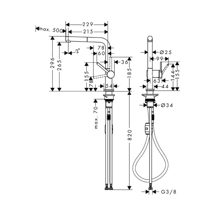Baterie de bucatarie, Hansgrohe, Talis M54 270, cu pipa extractibila, 1 jet, crom [2]