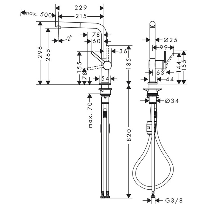 Baterie de bucatarie, Hansgrohe, Talis M54 270, cu pipa extractibila, 1 jet, negru mat [2]