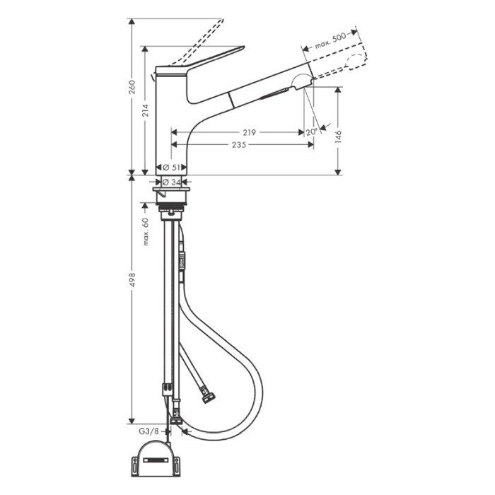 Baterie de bucatarie, Hansgrohe, Zesis M33 150, sBox, negru mat [2]