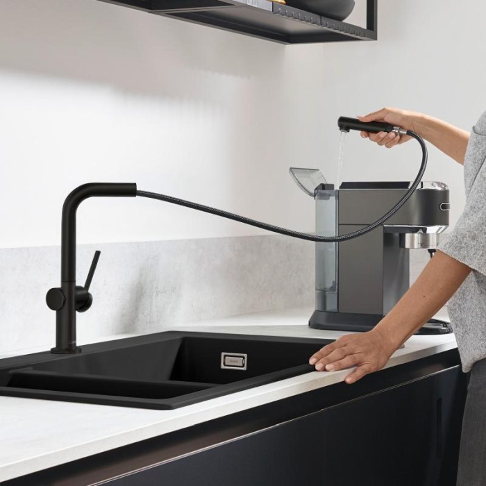 Baterie de bucatarie monocomanda cu pipa extractabila, sBox, Hansgrohe, Talis M54 270, negru mat [4]