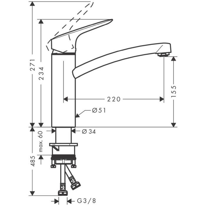 Baterie de bucatarie monocomanda, Hansgrohe, Logis M31 160, crom [2]