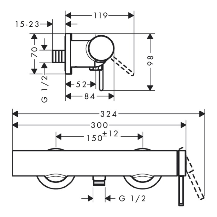Baterie de dus, Hansgrohe, Finoris, negru mat [2]