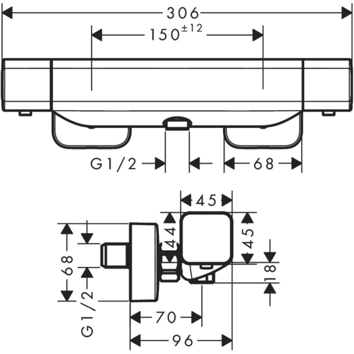 Baterie de dus termostatata, Hansgrohe, Ecostat E, Crom [2]