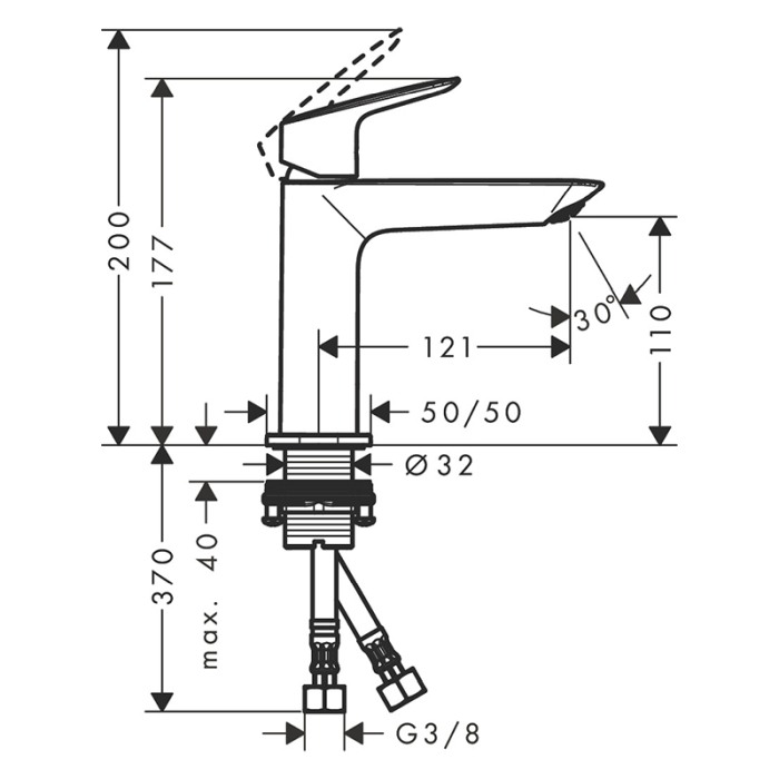 Baterie de lavoar, Hansgrohe, Logis Fine 110, cu ventil push-open, crom [2]