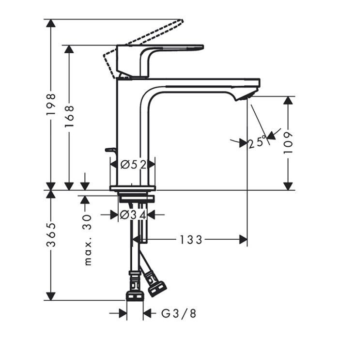 Baterie de lavoar, Hansgrohe, Rebris S 110, cu ventil, crom [2]