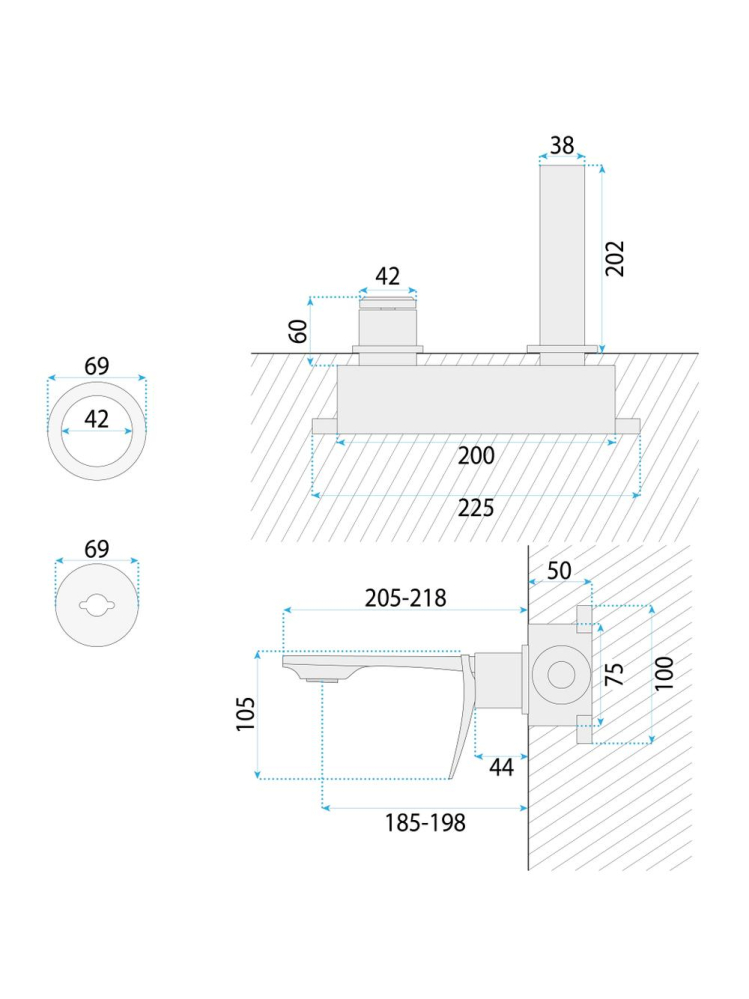 Baterie lavoar incastrata Rea Vision auriu PVD BOX 185 mm alama [12]