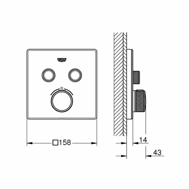 Baterie dus alba Grohe Grohtherm SmartControl patrata termostatica [2]