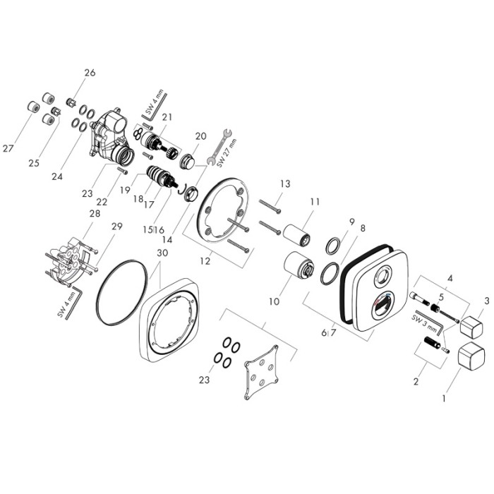 Baterie dus cu termostat, Hansgrohe, Ecostat E, Crom [4]