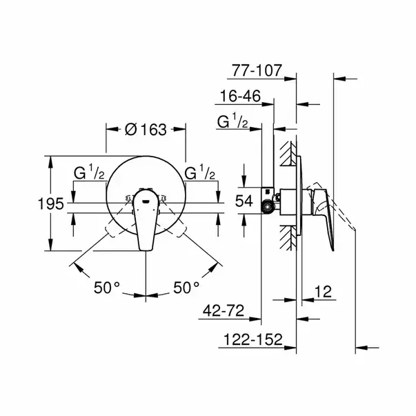 Baterie dus incastrata Grohe BauEdge New crom [2]