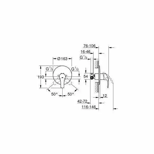 Baterie dus incastrata Grohe Eurosmart New crom cu corp incastrat [2]