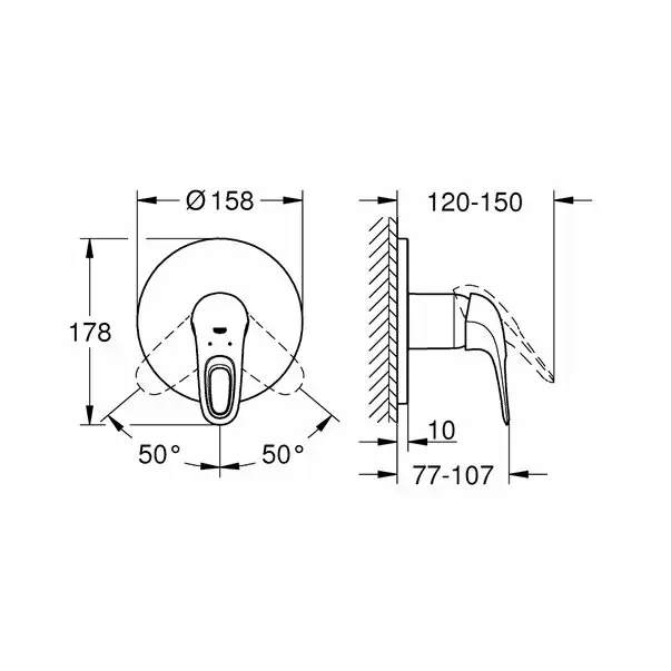 Baterie dus incastrata Grohe Eurostyle alb lucios [4]