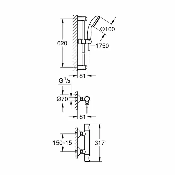 Baterie dus termostatata Grohe Grohtherm 500 crom lucios cu set de dus [2]