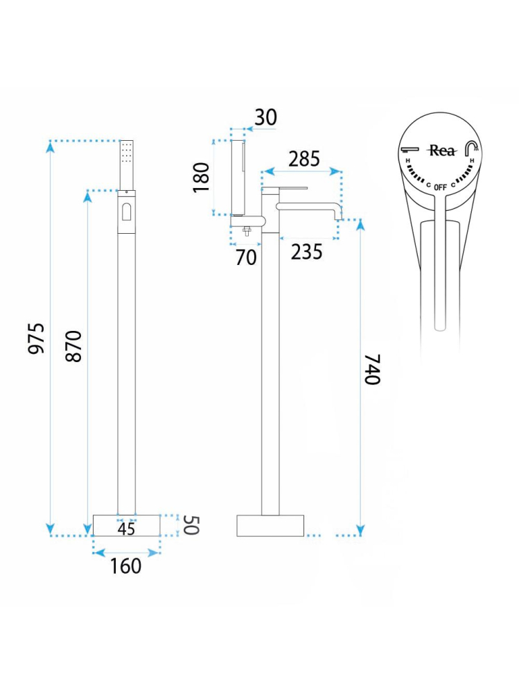 Baterie de podea Rea Foster auriu periat 870 mm pipă 235 mm PVD inox alamă [10]