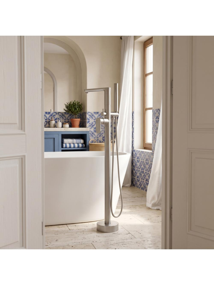 Baterie de podea Rea Logan Nickel Periat 1015 mm pipa mobila PVD inox alama [6]