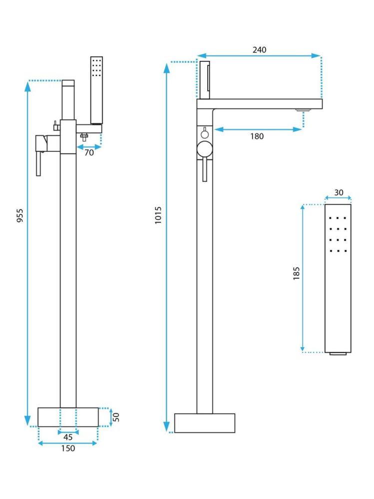 Baterie de podea Rea Logan Nickel Periat 1015 mm pipa mobila PVD inox alama [8]