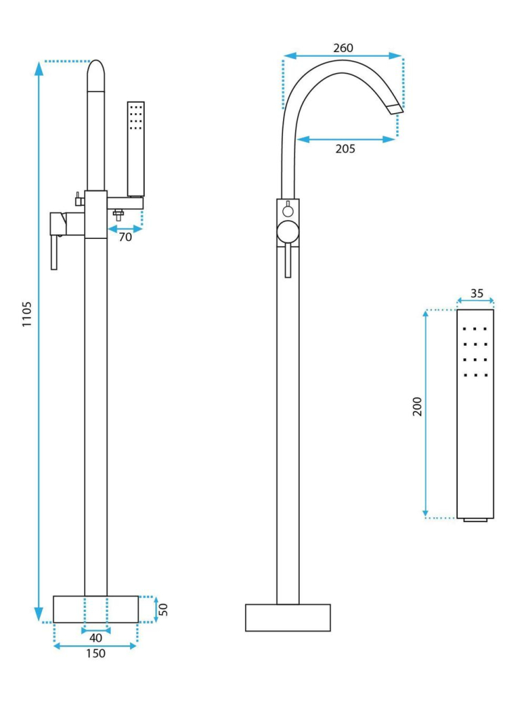 Baterie freestanding Rea MONO auriu [5]