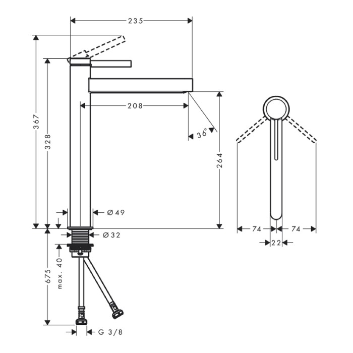 Baterie inalta de lavoar, Hansgrohe, Finoris 260, cu ventil, crom [2]