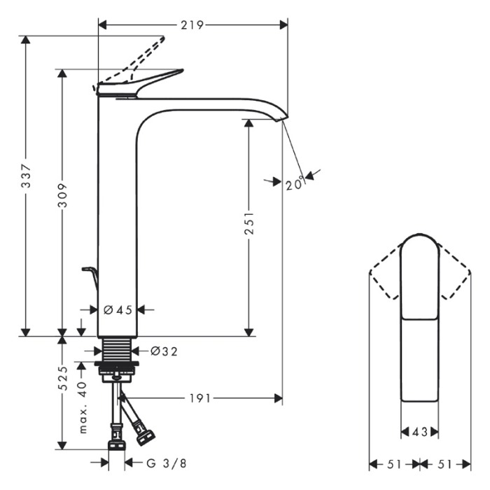 Baterie inalta de lavoar, Hansgrohe, Vivenis 250, negru mat [2]